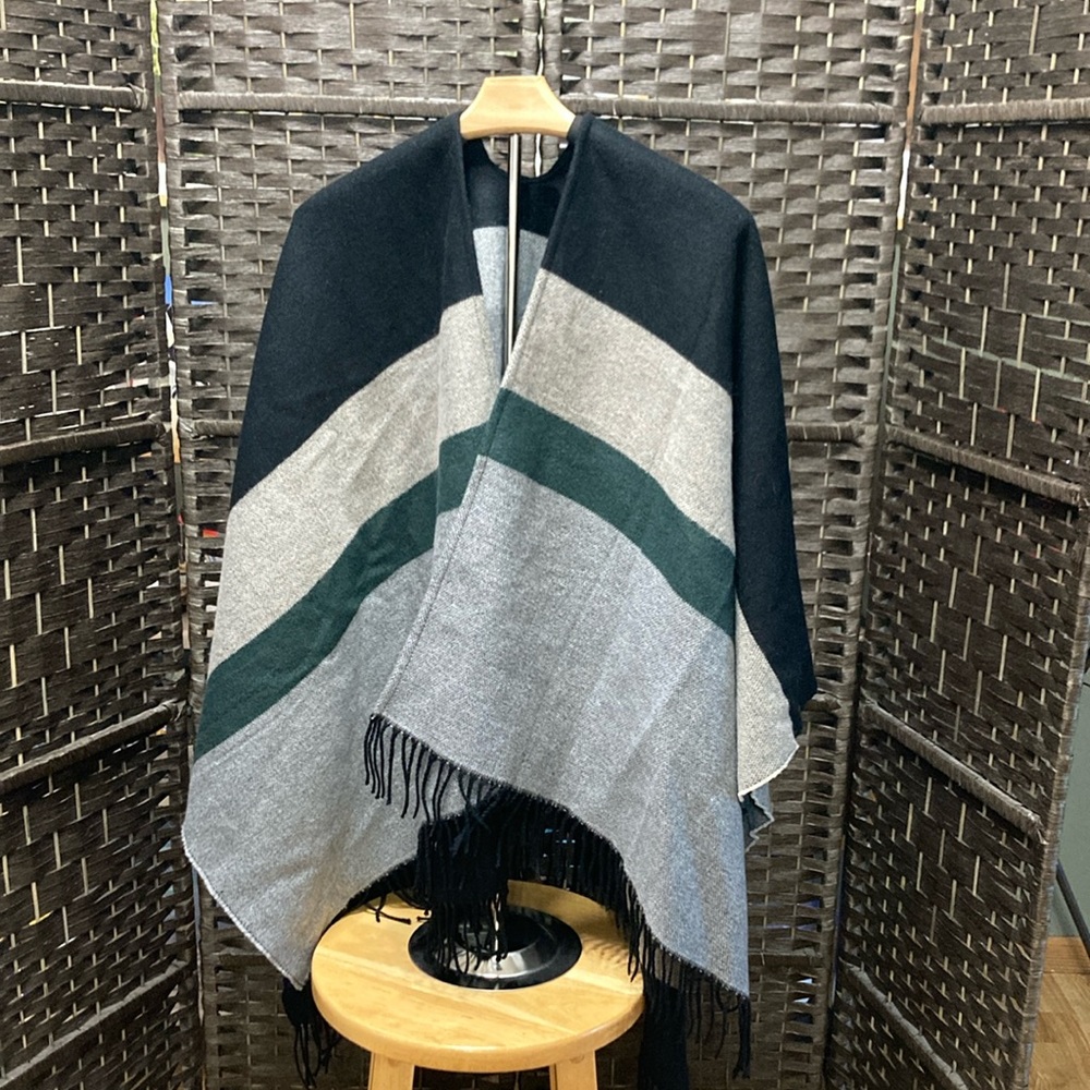 Black and Gray Striped Poncho/Wrap - never worn